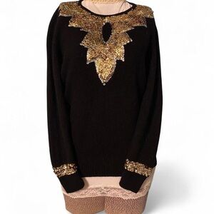 Vintage Le Chois Black Sweater with Gold Sequin Design